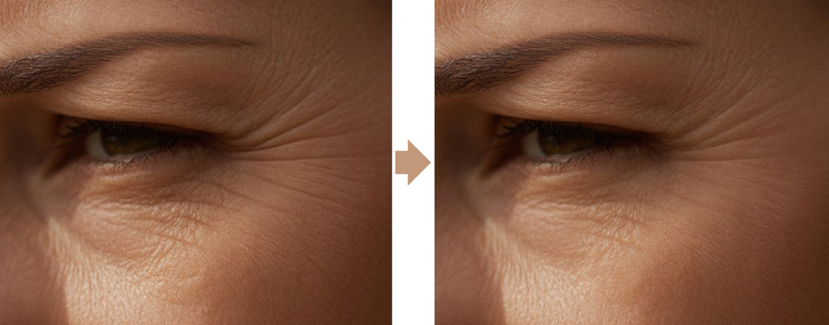 Работа с глубиной и выраженностью морщин в зоне вокруг глаз