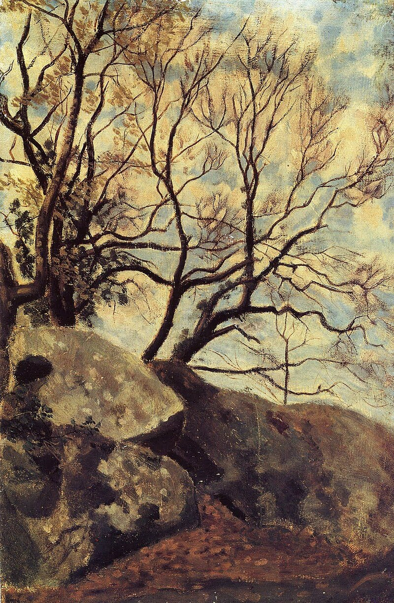 «Этюд с деревьями» (фр. Étude d’arbres). 1863—1864. Холст, масло. 41 × 28 см. частное собрание
