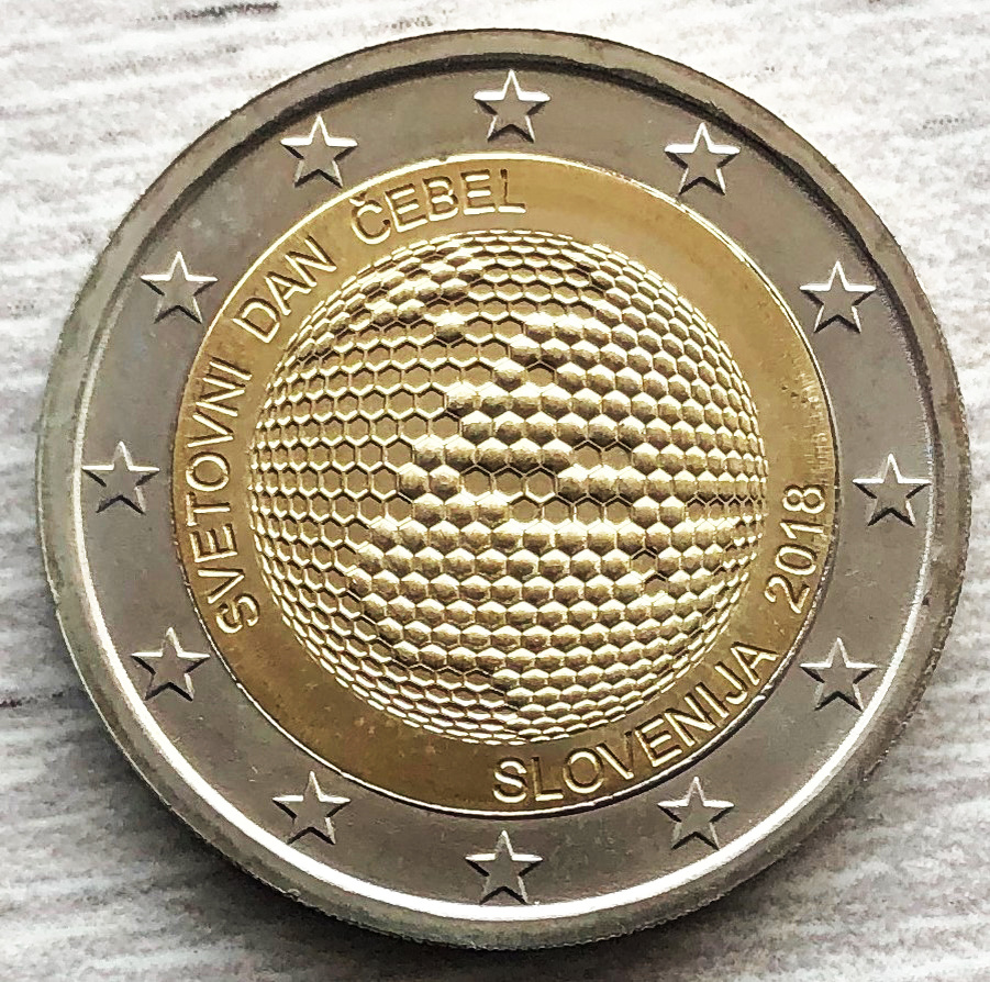 Словения 2 евро 2018 Всемирный день пчел. Фото автора. 