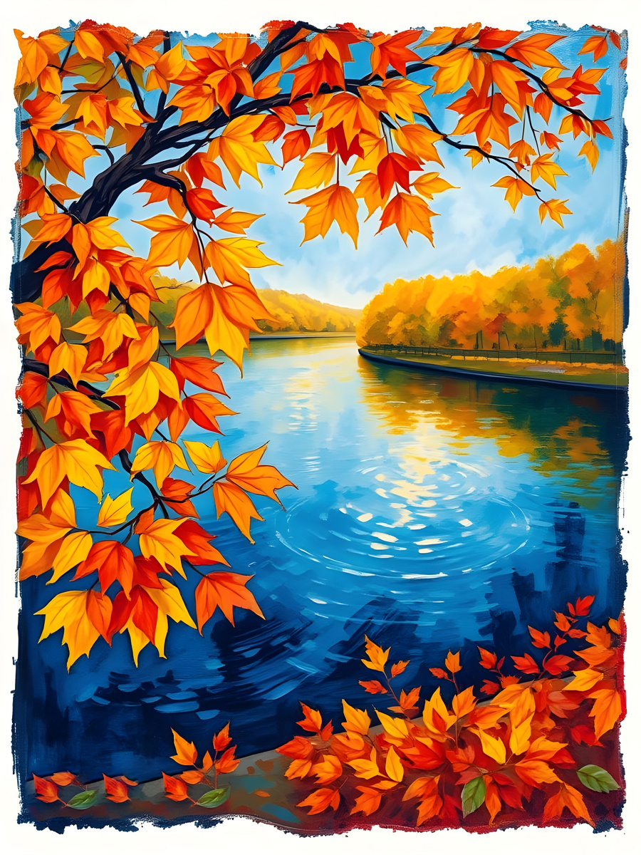 Золото над рекой. Иллюстрация создана с помощью нейросети Flux Schnell и программы Photoshop.