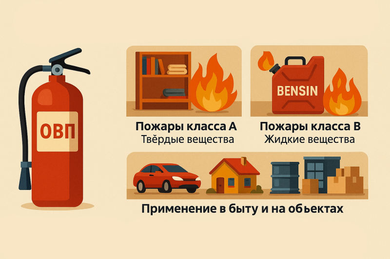 Для тушения каких пожаров применяют воздушно-пенные огнетушители ОВП