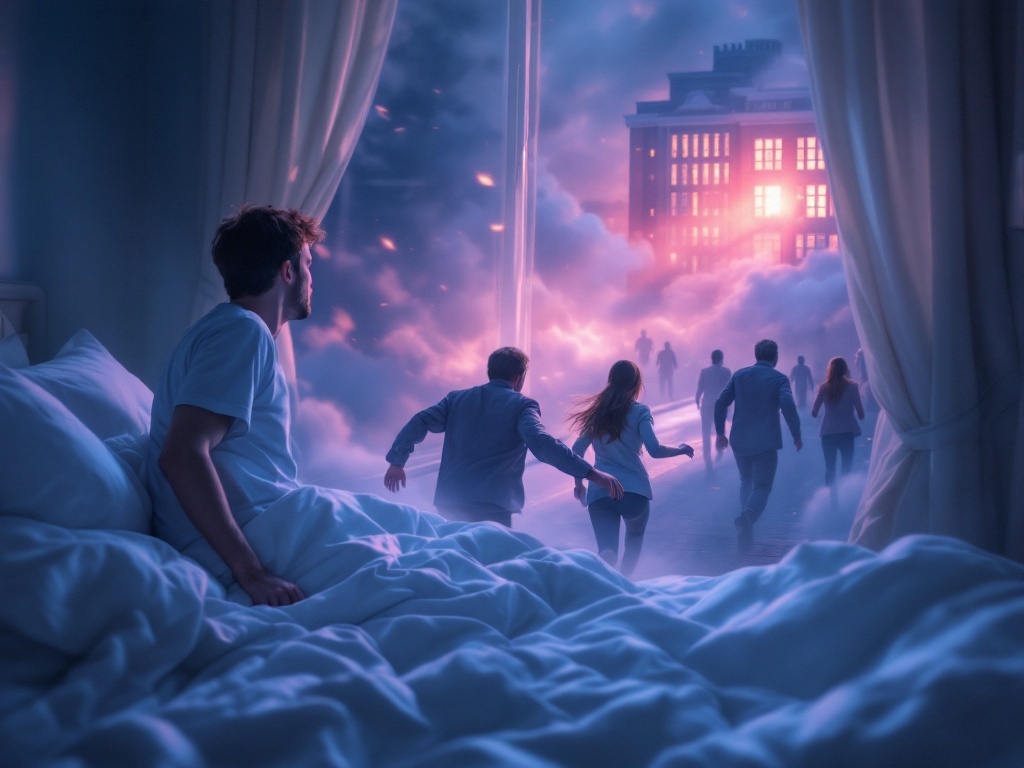    К чему такое снится: Нарисую троих человек бегущих от здания больницы. Парень впереди смотрит назад на бегущих за ними людей. Девушка спряталась за спиной своего отца, который также бежи