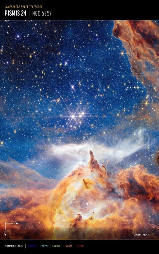 Изображение Pismis 24-1, полученное JWST, похоже на потустороннюю картину из альтернативной реальности. На самом деле, формы и очертания в газе созданы звёздными художниками, их мощным излучением и звёздными ветрами. Источник изображения: NASA, ESA, CSA и STScI, А. Пейган (STScI)