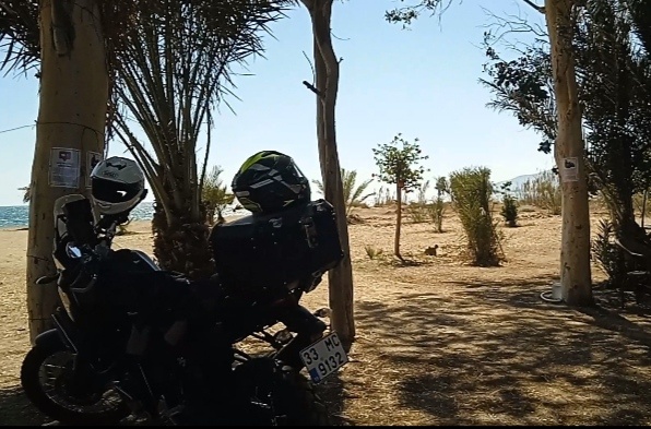 Вид от наших палаток на море. Мотоцикл в кадре тоже наш