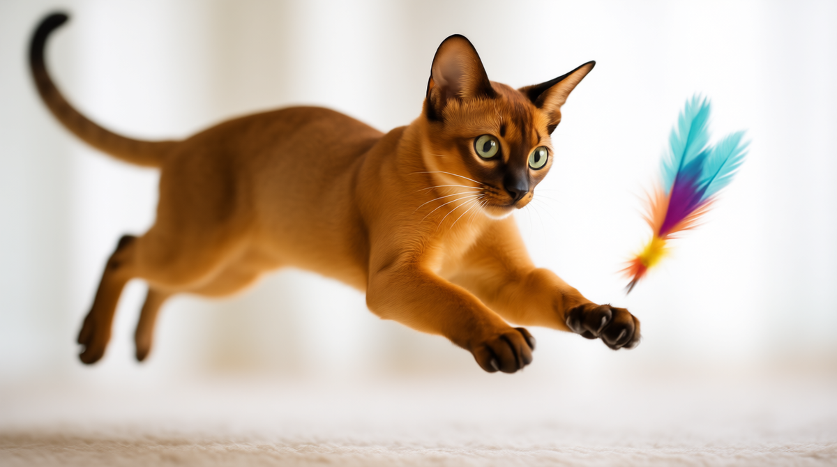 абиссинская кошка играет, активная порода кошек