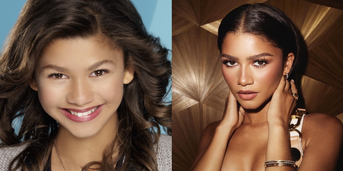 Зендея в сериале «Танцевальная лихорадка» (2010-2013) и в 2023 году. Источники фото: кадр из сериала «Танцевальная лихорадка» и соцсети Зендеи.