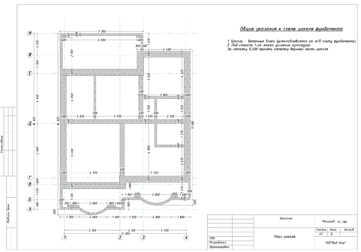 Общие указания к схеме цоколя фундамента