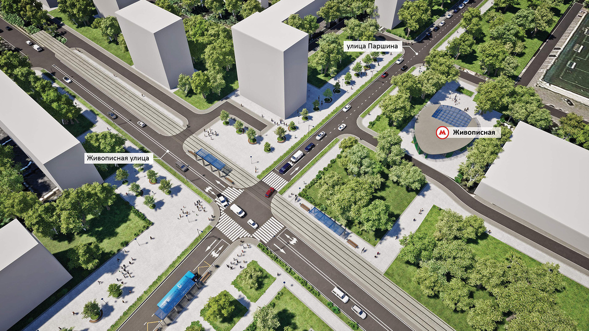 Станция расположена на пересечении улиц Живописная и Паршина. Обратите внимание, что еще пол-года назад рассматривалось название станции "Живописная" - тоже вполне благозвучное