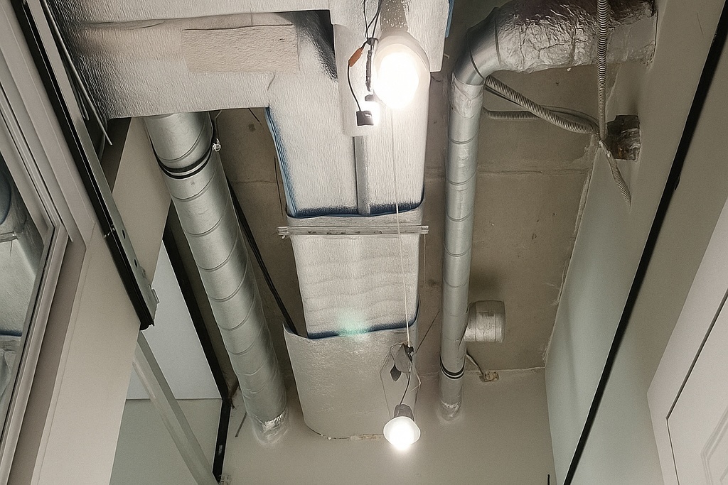 Вентиляционные короба, которые скрываются натяжным потолком