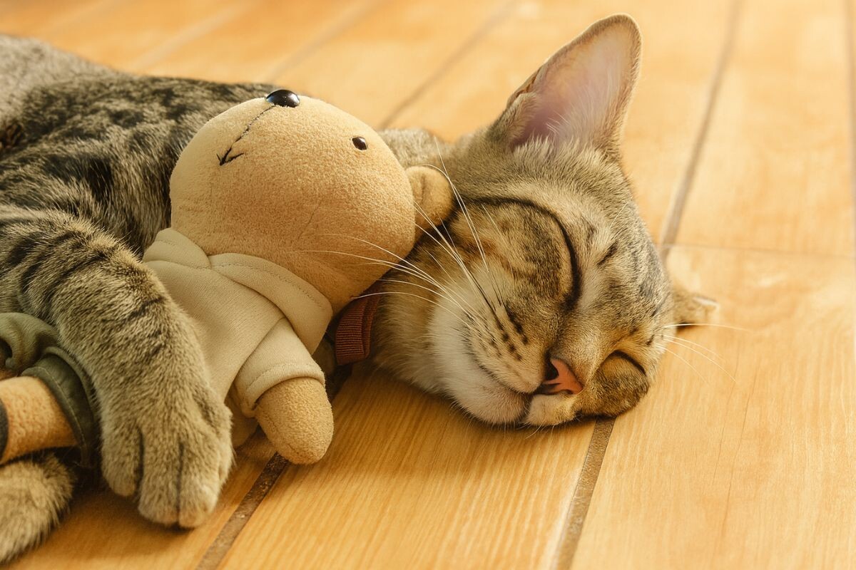 Котик с мягкой игрушкой 