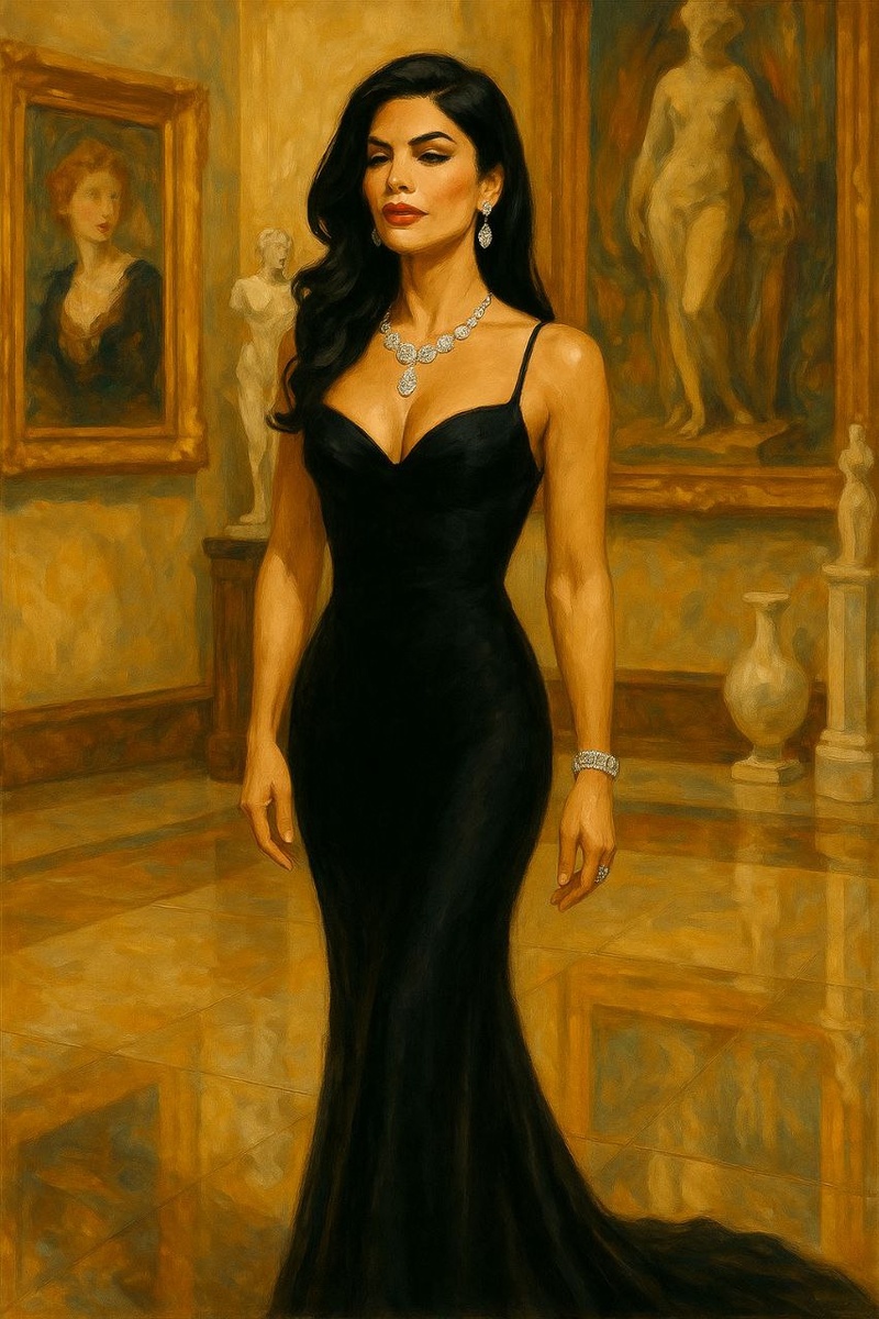 Её публичные выходы часто сравнивают с живописью Климта: блеск тканей и акцент на деталях превращают её образ в «живую картину».