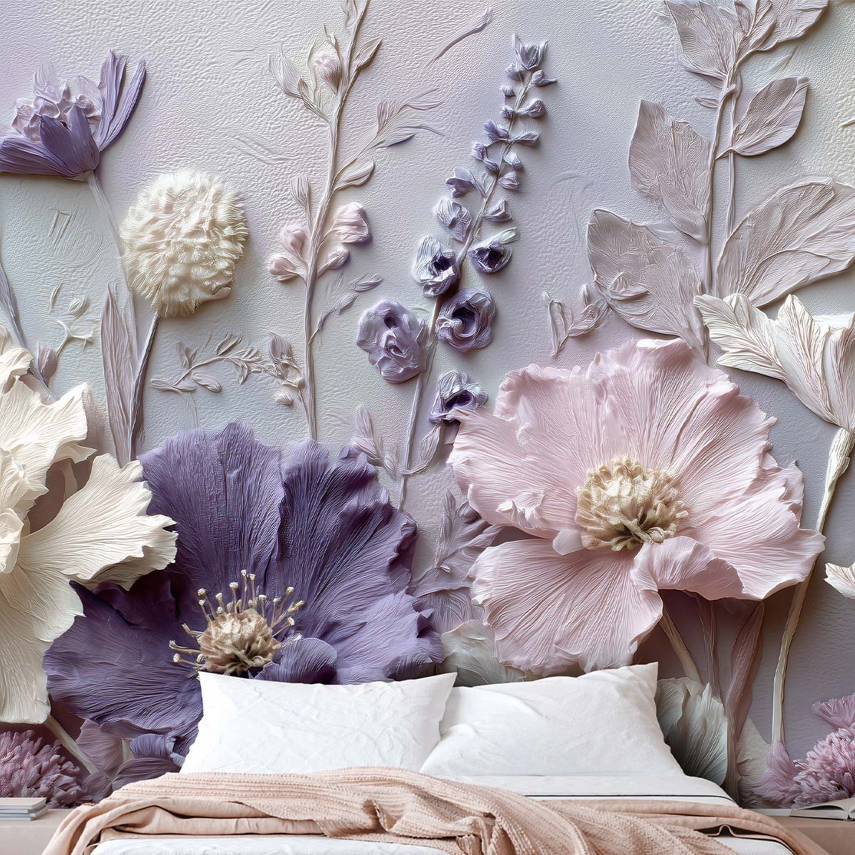 Дофаминовое оформление стен спальни флизелиновыми фотообоями VEROL. Артикул на WB: 457668511.