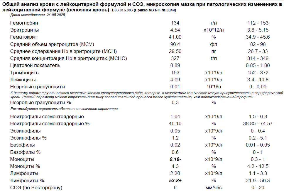 Пример общего анализа крови