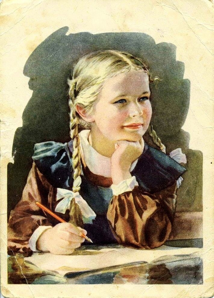 1. Художник Сергей Митрофанович Годына - "Отличница" 1956. Иллюстрации из открытых источников.