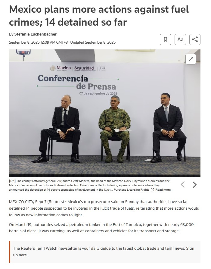 Мексика планирует принять дополнительные меры против топливных преступлений; на данный момент задержаны 14 человек