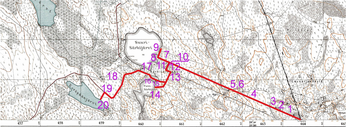 Маршрут Дмитрия на довоенной карте.