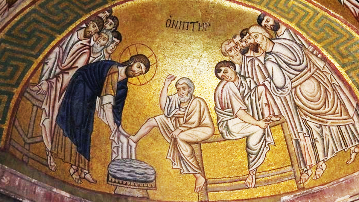 Иисус омывает ноги Апостолам, и вытирать полотенцем