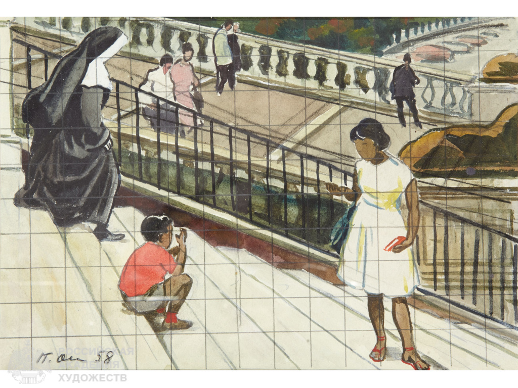Иллюстрация: П.П.Оссовский. На лестнице Капитолия,1958, бум. акв., 26х36. Собственность семьи автора