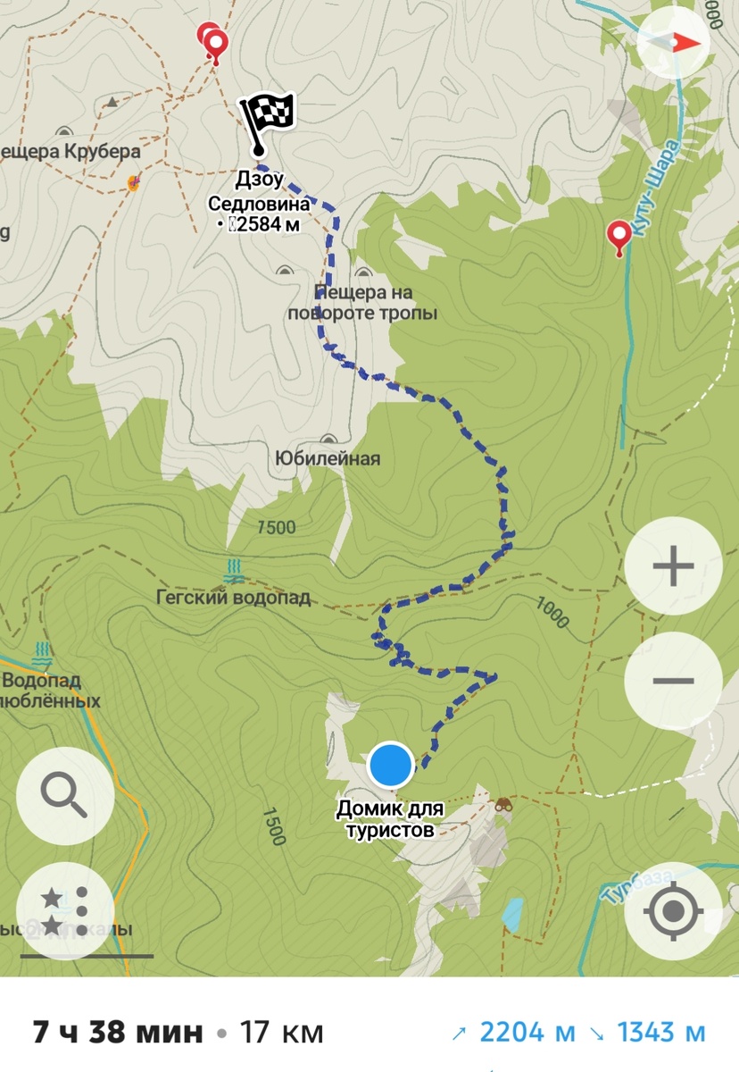 Маршрут от места нашей ночёвки до перевала Дзоу. Скриншот карты Organic maps.