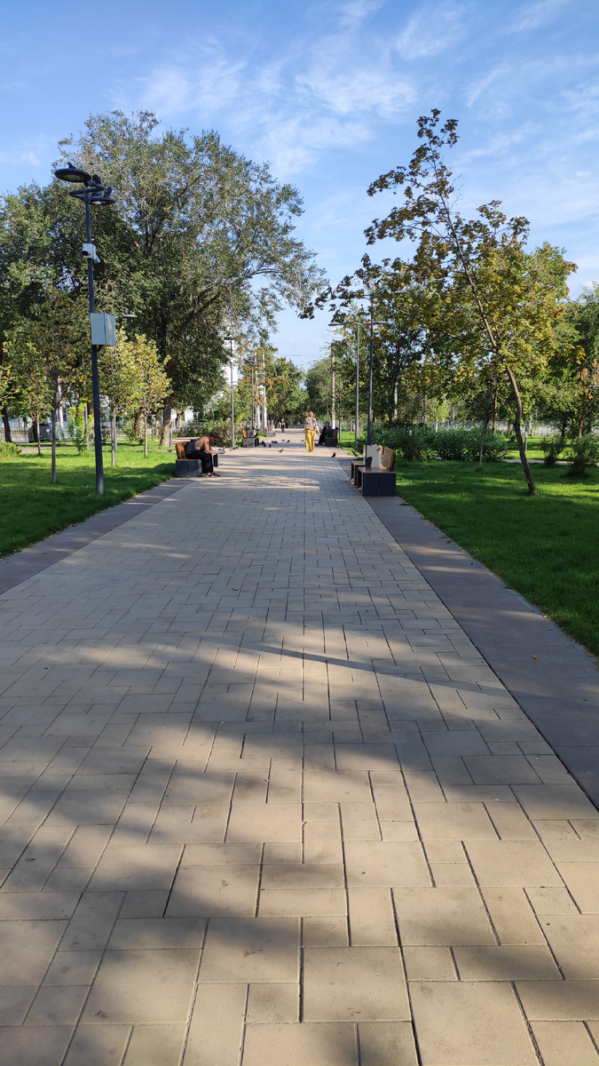 В сквере в любое время дня полно людей и голубей