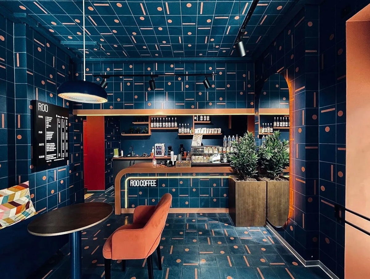 Интерьер из 2х цветов, нарисованная графика