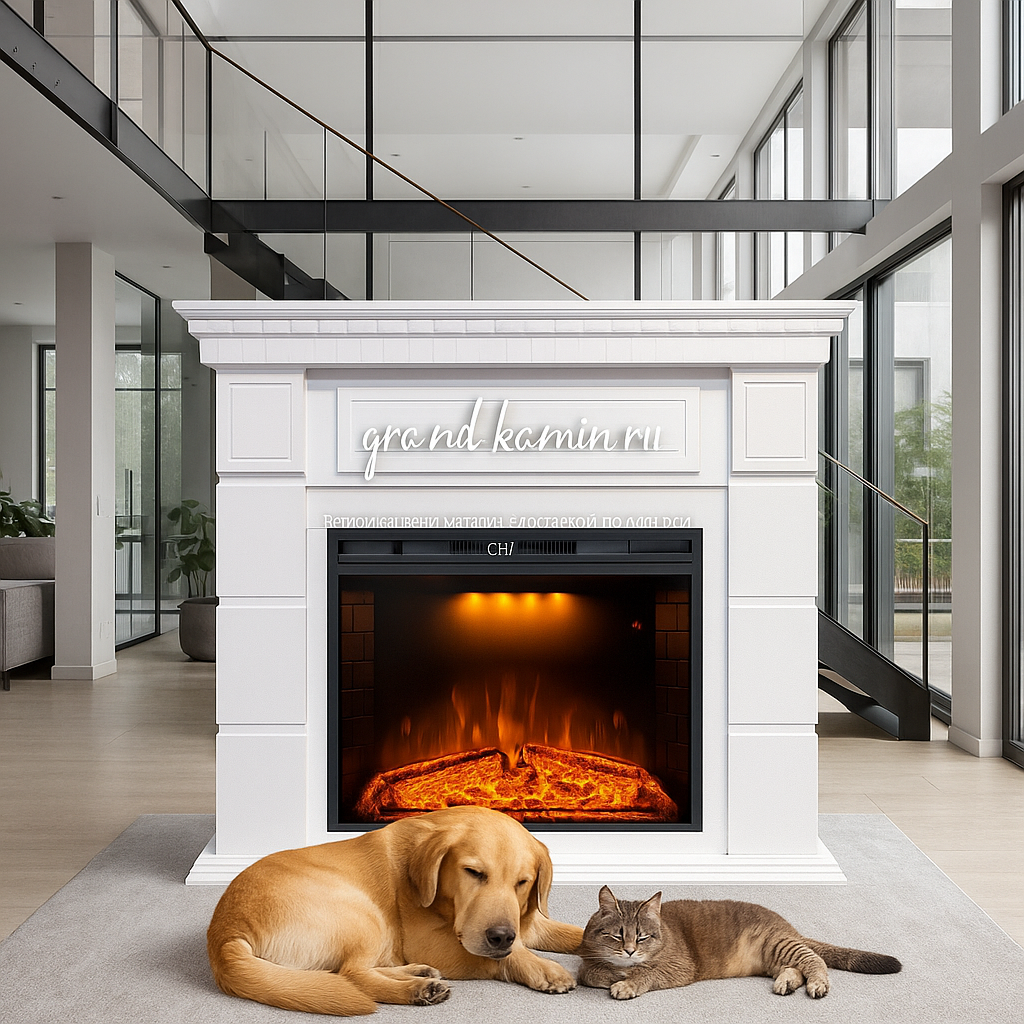    Электрокамин Portland White с очагом Emerald 28: ваш путь к уюту и стилю в интерьере без лишних усилий Kamin