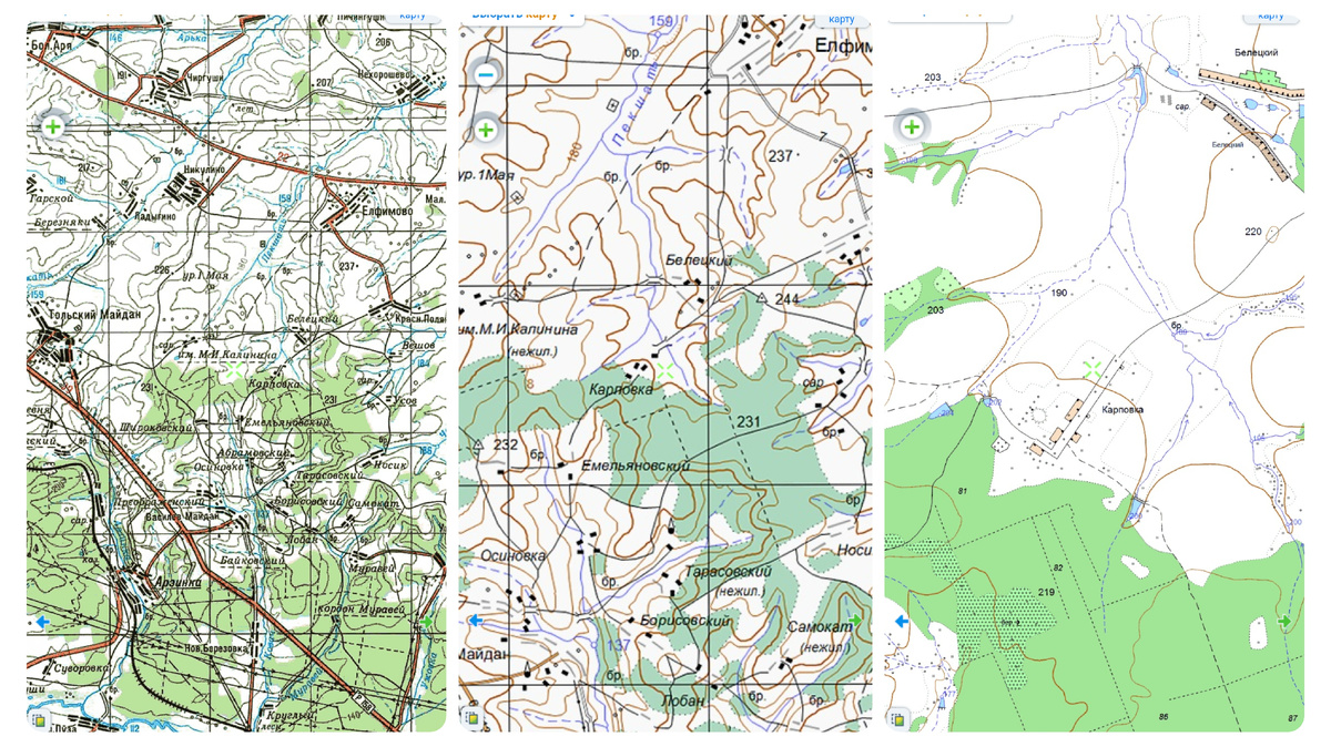 Подборка карт 1980-2000-х годов. Карповка в центре.