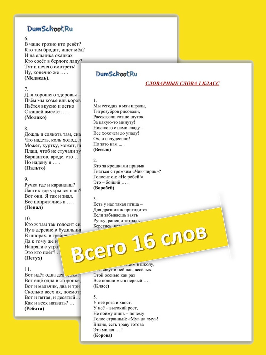 Загадки со словарными словами для 1 класса