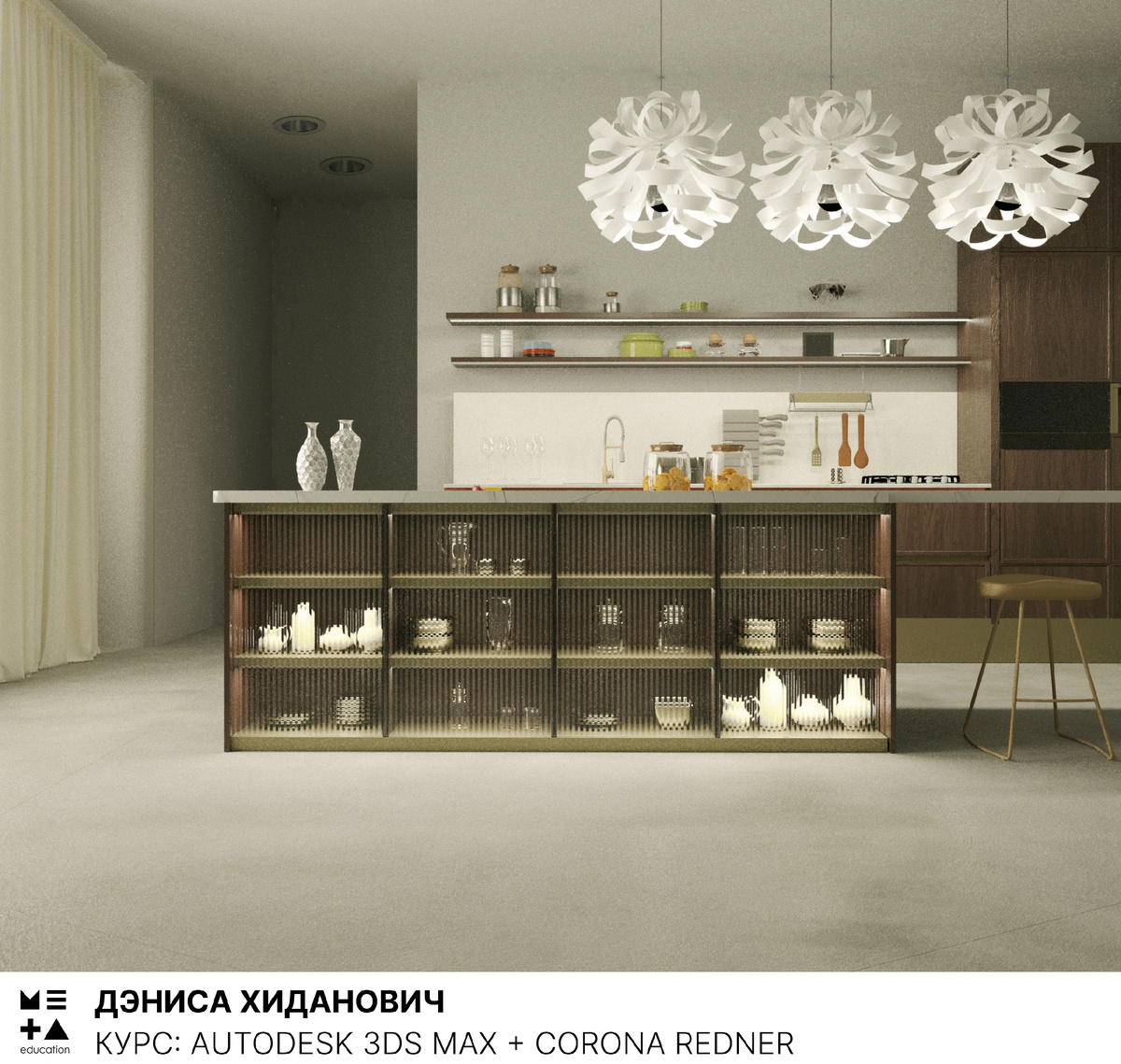 Так выглядят рендеры, выполненные в программе 3ds Max: интерьер можно показывать не только при дневом свете, но и при вечернем освещении, чтобы наглядно передать, как будет выглядеть обстановка при разном освещении