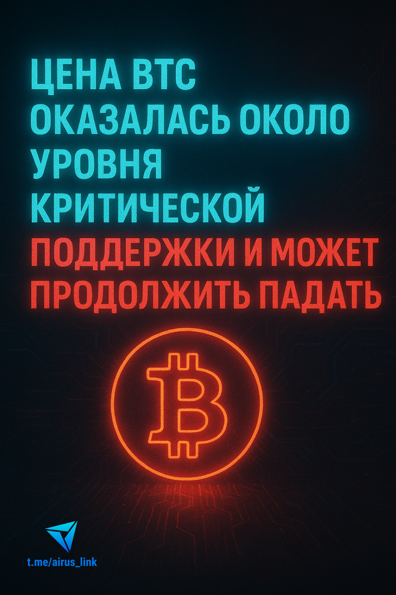📉 Цена BTC оказалась около уровня критической поддержки и может продолжить падать