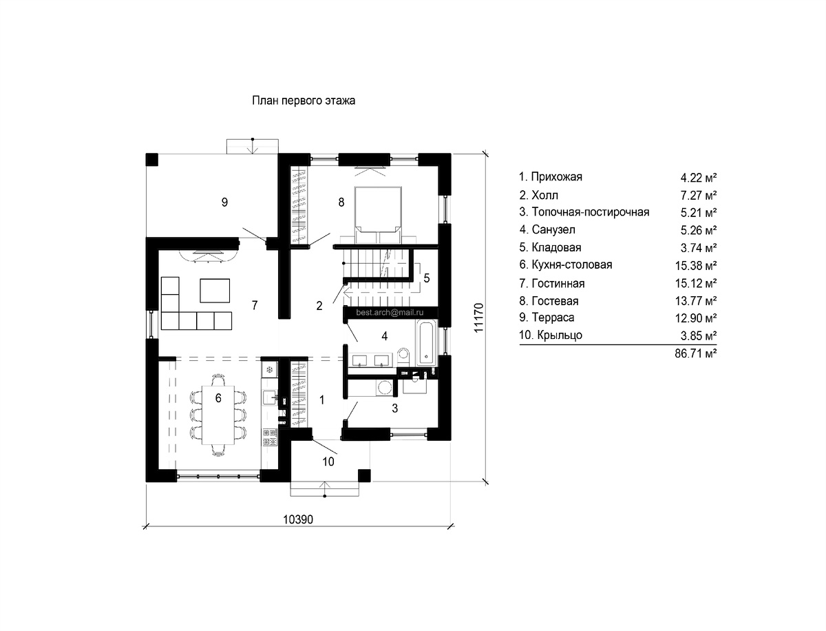 Пример удобной планировки жилого дома П-3 архитектора Бориса Бестужева с сайта best-arch.ru