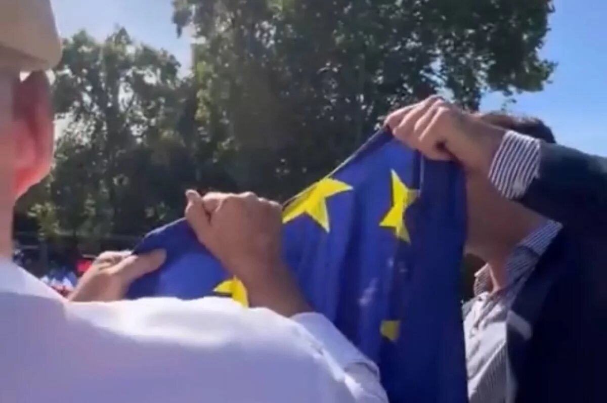    Французский политик Флориан Филиппо рвет флаг Евросоюза