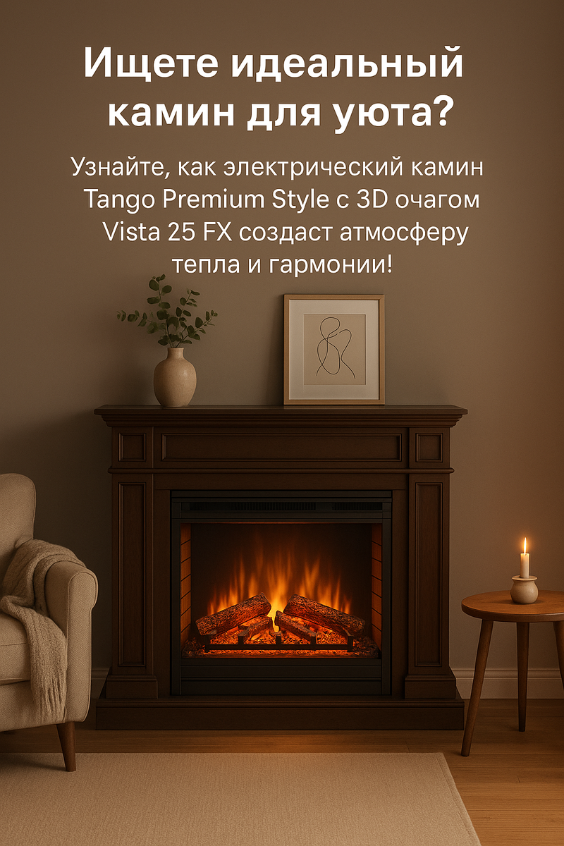    Тепло и уют в каждой детали: откройте для себя электрический 3D камин Tango Premium Style с уникальным очагом Vista 25 FX Kamin