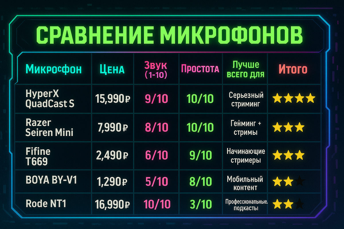 Сравнительная таблица микрофонов