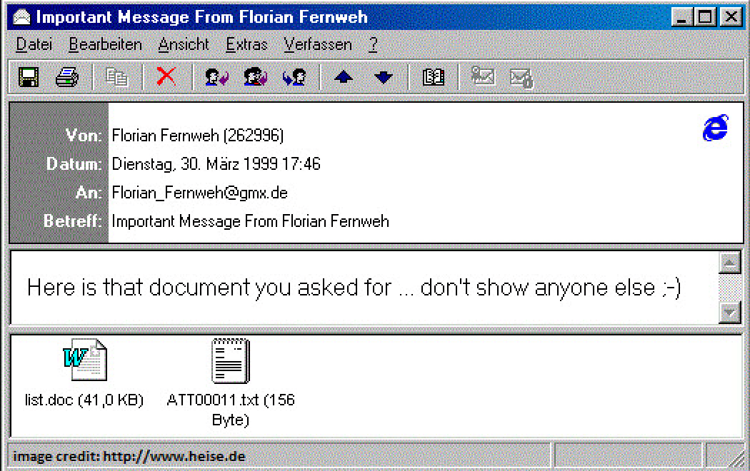 Типичное письмо с вирусом Melissa