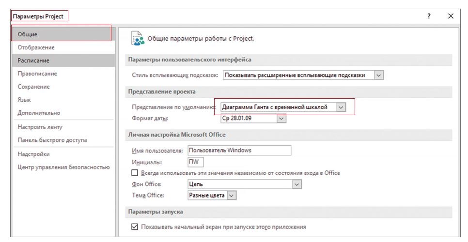 Рис. 1. Диалоговое окно Параметры Project