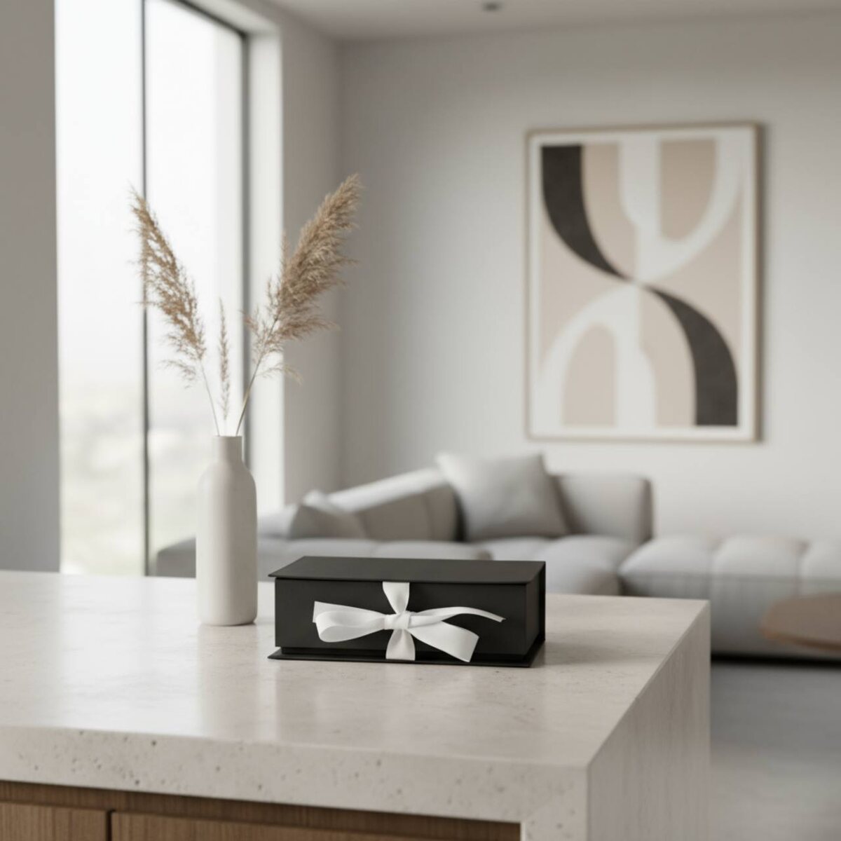 Премиум упаковка, коробка книжка на белых репсовых лентах.