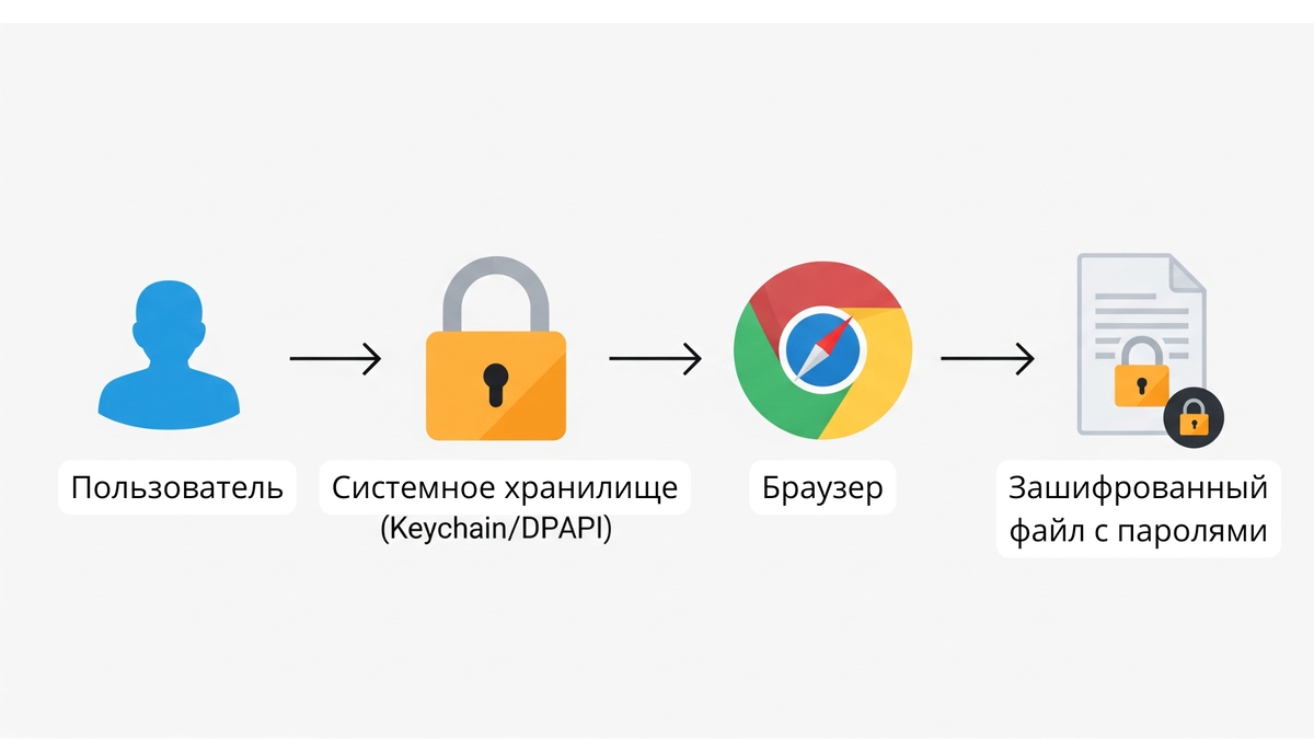 Схема хранения паролей в Chrome, Edge и Safari