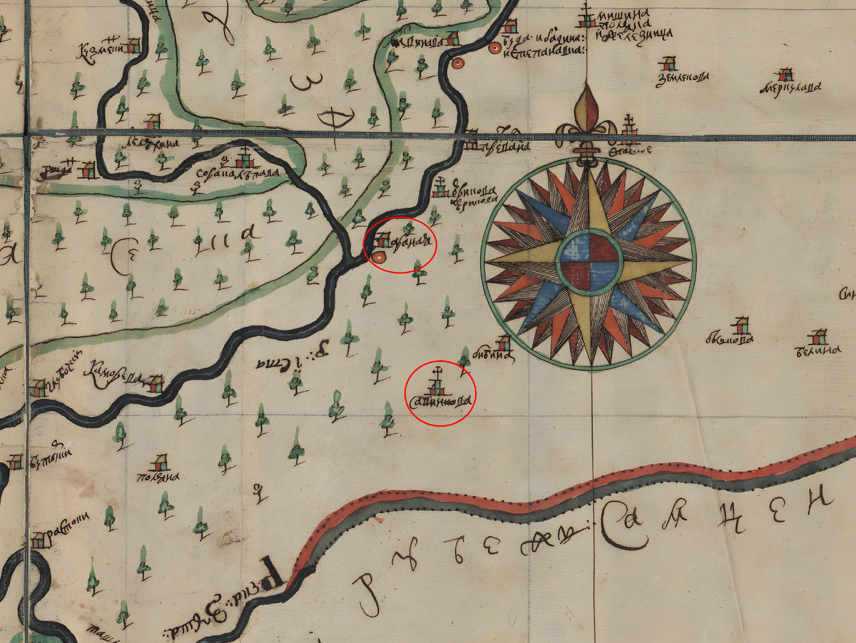 Фрагмент ландкарты Белёвского уезда начала XVIII века(http://www.etomesto.ru/map-tula_belyov_landkarta-xviii/?y=53.563477&x=36.549042)