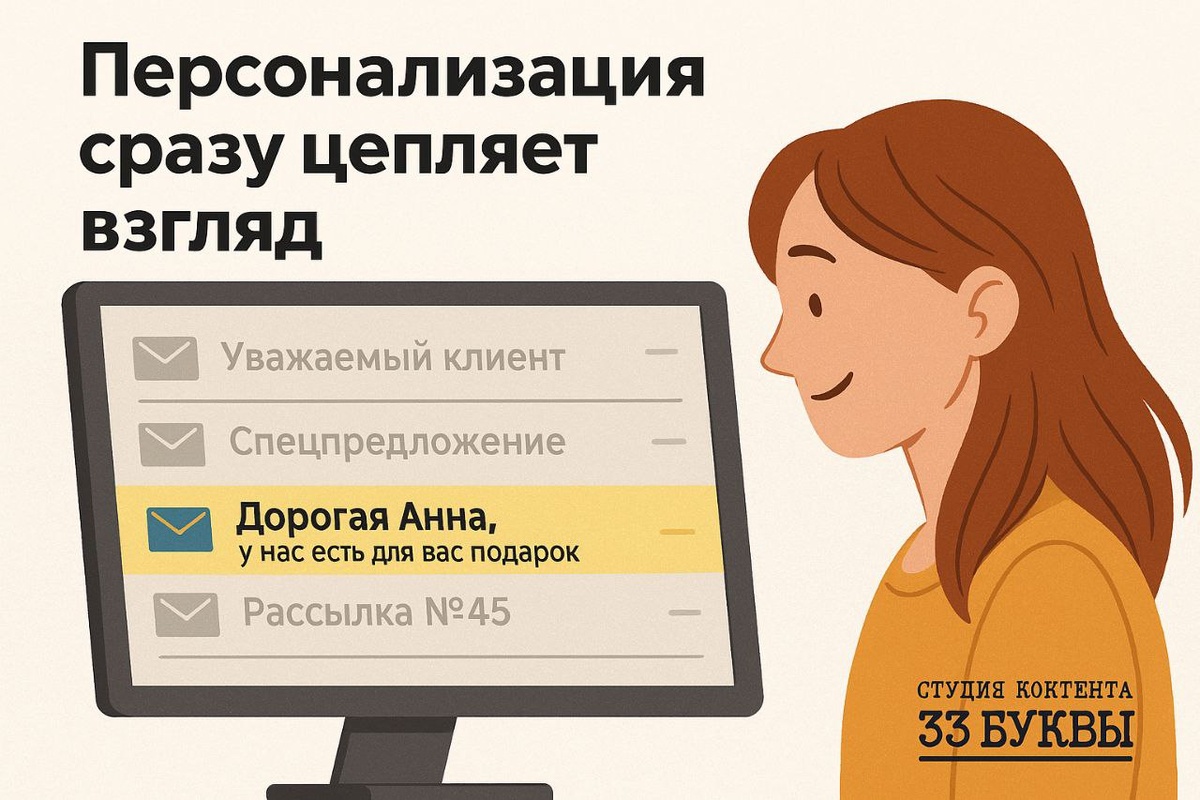 Письма с именем в теме получают на 22% выше open rate и на 42% больше кликов.