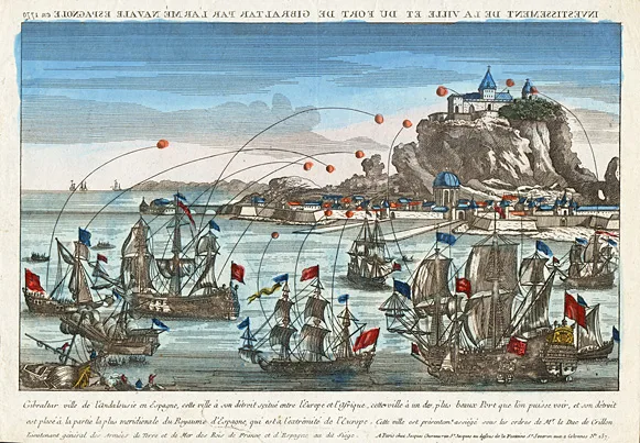 1780-е гг. Гравюра, акварель, Морская осада Гибралтара (взято из открытых источников).