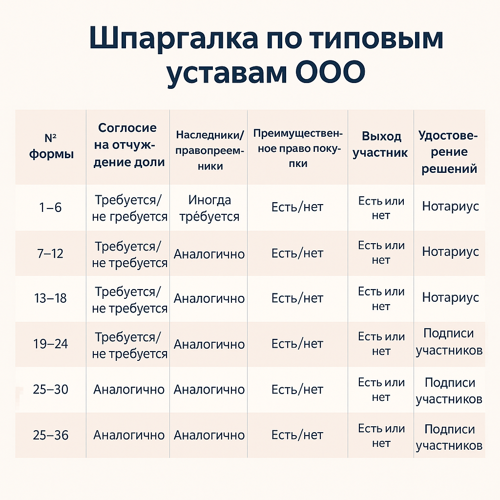 типовые уставы: шпаргалка