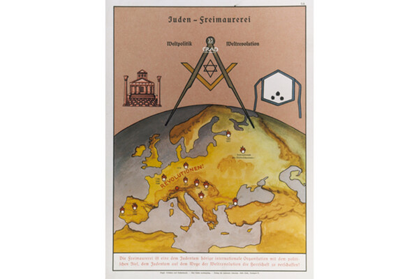    Антисемитский плакат, пропагандирующий идею еврейского заговора по управлению миром / USHMM Archives, courtesy of Hans Pauli