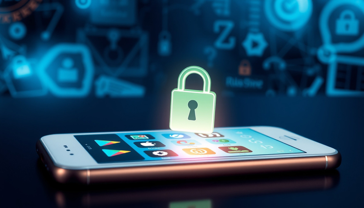    Иллюстрация, показывающая безопасное использование официальных магазинов приложений.