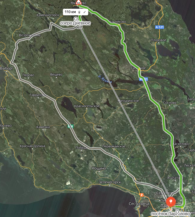 Расстояние и маршрут до озера Дневное.
