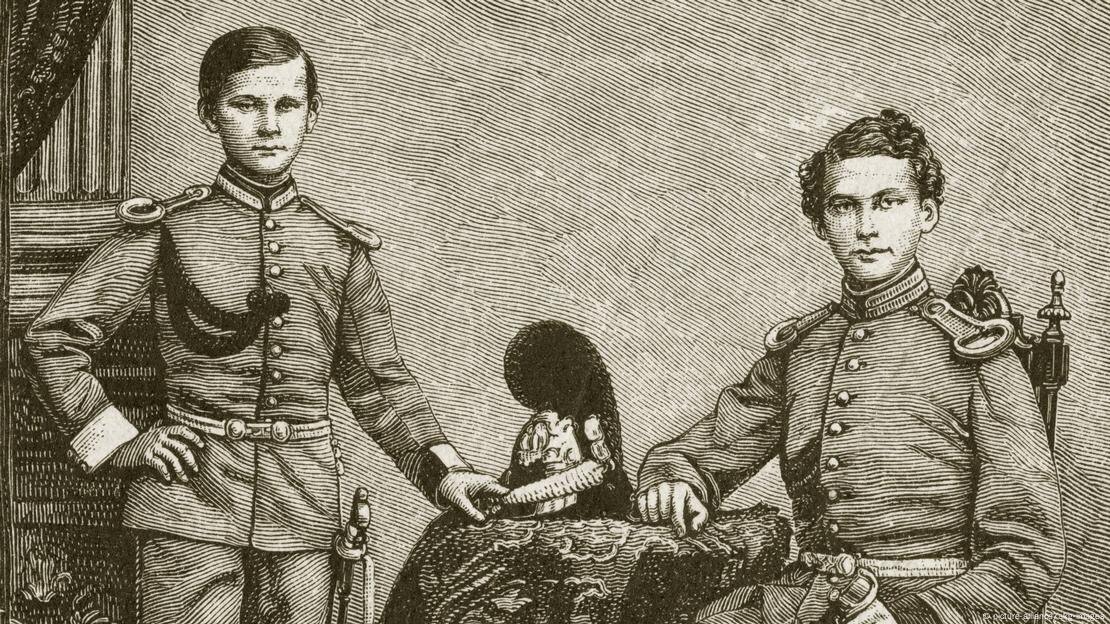 Баварский кронпринц Людвиг (справа) вместе с братом — принцем Отто на гравюре 1845 года