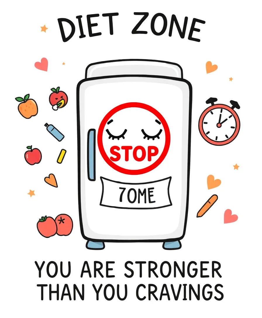 Вот ваша персональная мотивационная табличка! Милый холодильник с табличкой "ЗАКРЫТО ПОСЛЕ 19:00" и мотивирующими элементами. Можно распечатать и повесить на кухне или на самом холодильнике.