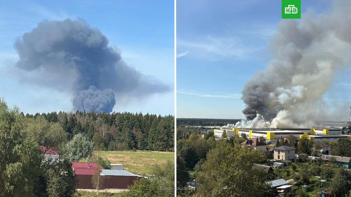    Мощный пожар тушат на севере Московской области