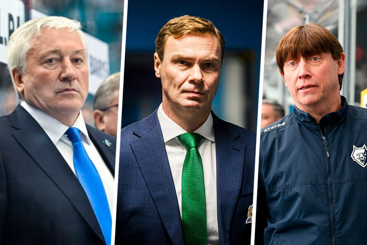    Михаил Кравец, Виктор Козлов и Игорь Гришин (слева направо) / фото: ru.hcbarys.kz, hcsalavat.ru, hcnh.ru