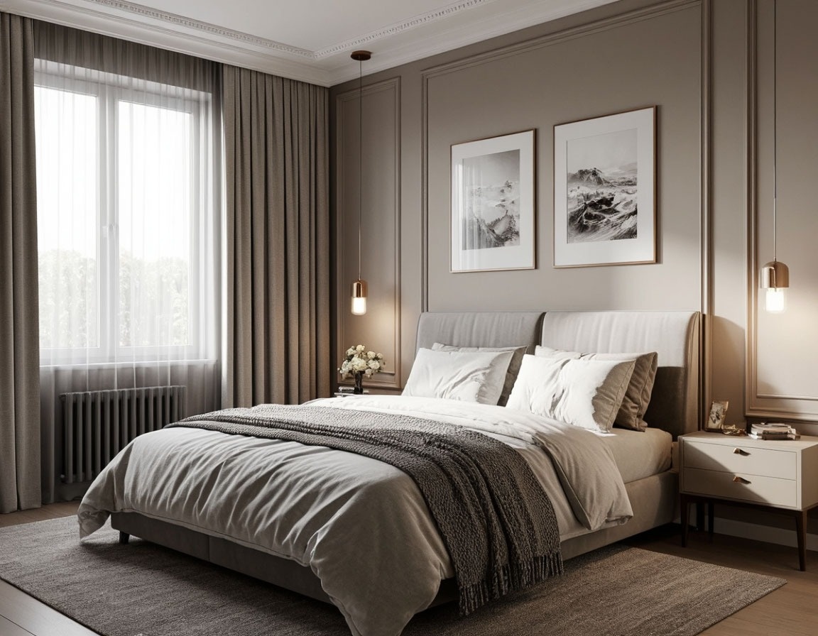 Спальня с флизелиновыми обоями в современном стиле 